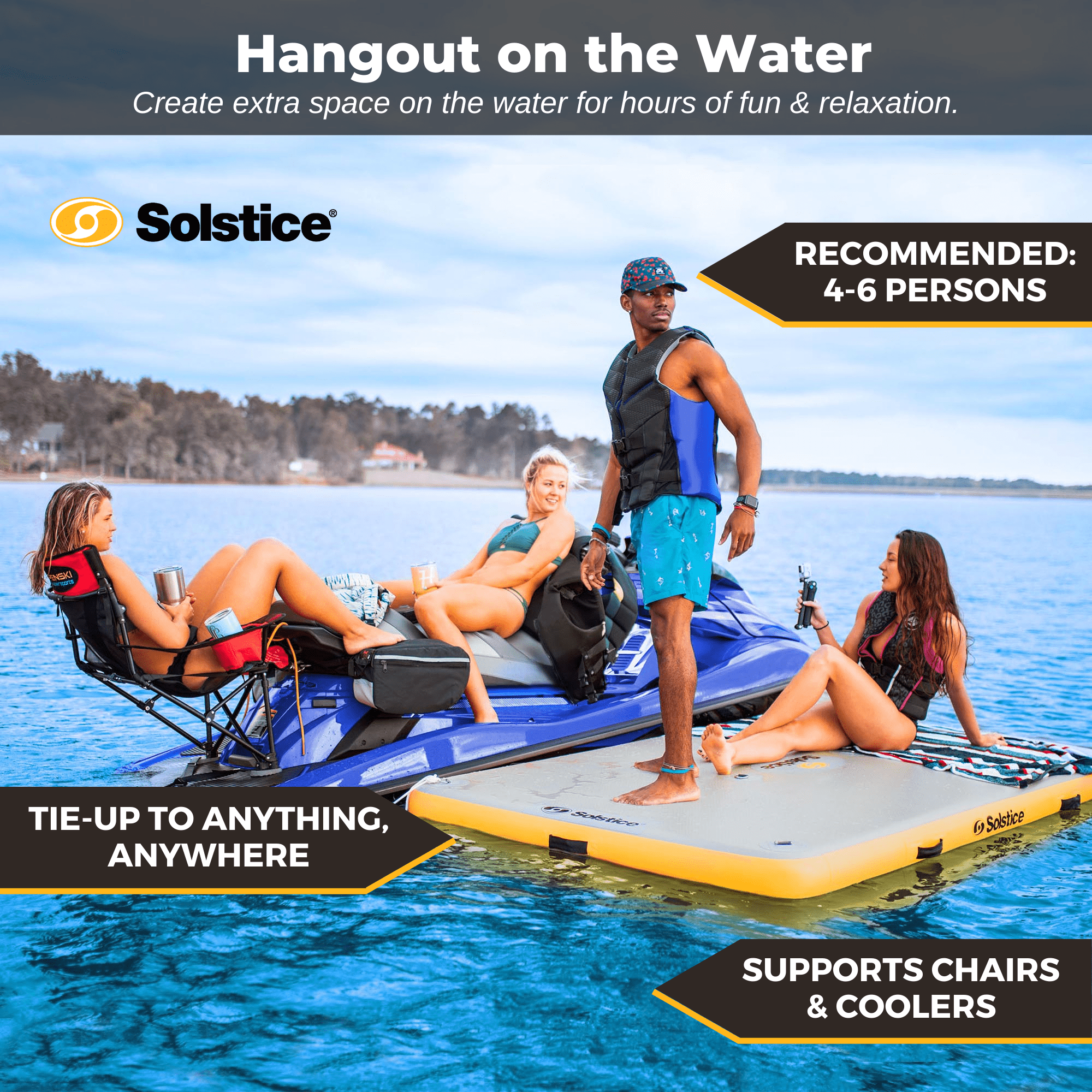 Solstice 8’ X 5’ Inflatable Dock | Floating Platform For Beach, Lake & Pool | For Recreation, Lounge Chairs, and Boat Maintenance