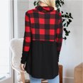 thumbnail image 4 of Top de cuello alto para mujer con dobladillo suelto camisa de manga larga con cuello redondo decoración de costuras a cuadros rojo XXL, 4 of 6