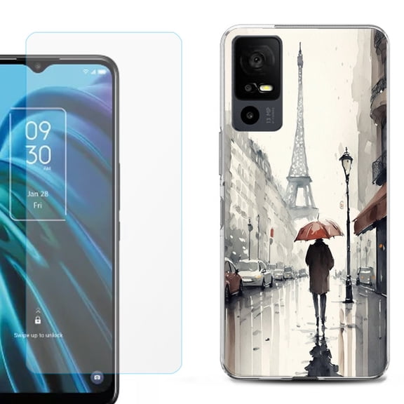 OneToughShield ® for TCL 40 XE 5G Shockproof Fashion Phone Case, with Tempered Glass Screen Protector - Paris in the Rain