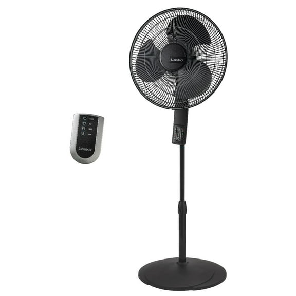 Lasko 16" 4-Speed Oscillating Pedestal Fan with Remote Control, 53" H, Black, S16612, New