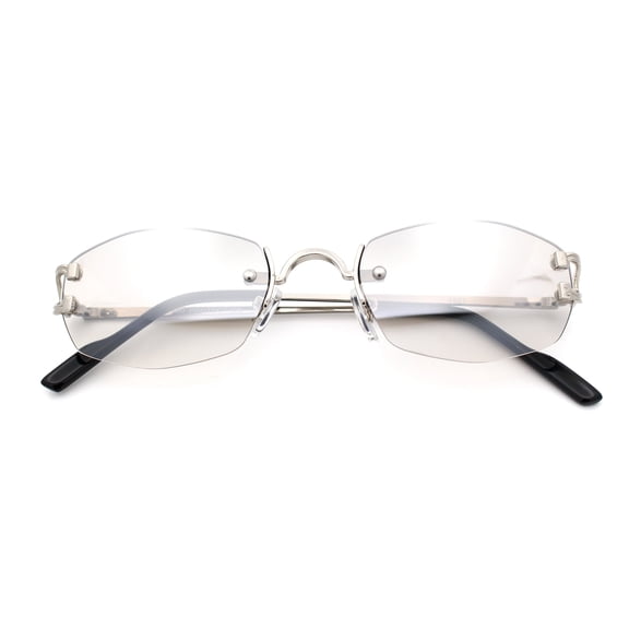 Luxury Rimless OG Fancy Narrow Oval Metal Rim Hustler Fashion Sunglasses Silver - Grey Clear