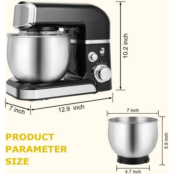 Kitchen in the box Stand Mixer,3.2Qt Small Electric Food Mixer,6 Speeds Portable Lightweight Kitchen Mixer for Daily Use with Egg Whisk,Dough Hook,Flat Beater (Black)