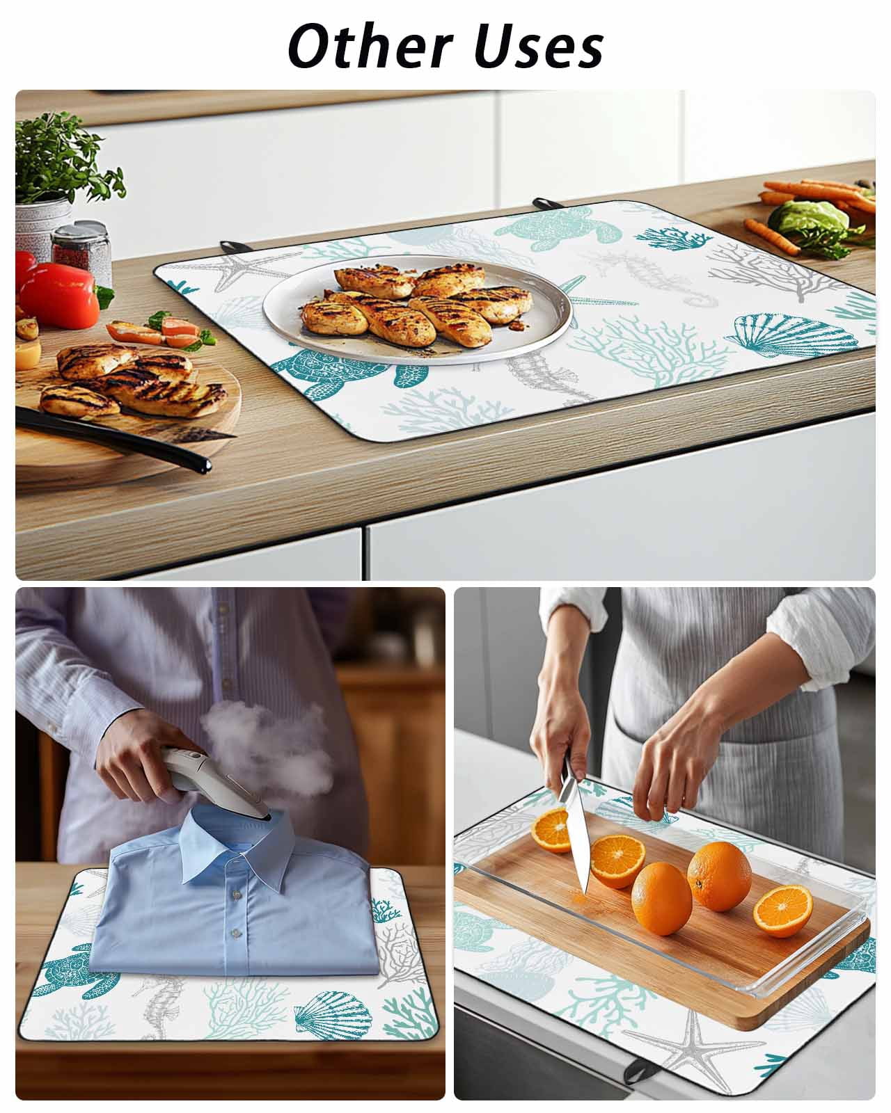 Stove Top Covers for Electric Stove, Turquoise Coastal Glass Stovetop Cover Protector, Nautical Summer Beach Coral Sea Turtle Induction Cooktop Protector Oven Mat for Kitchen Countertop 24"x21"