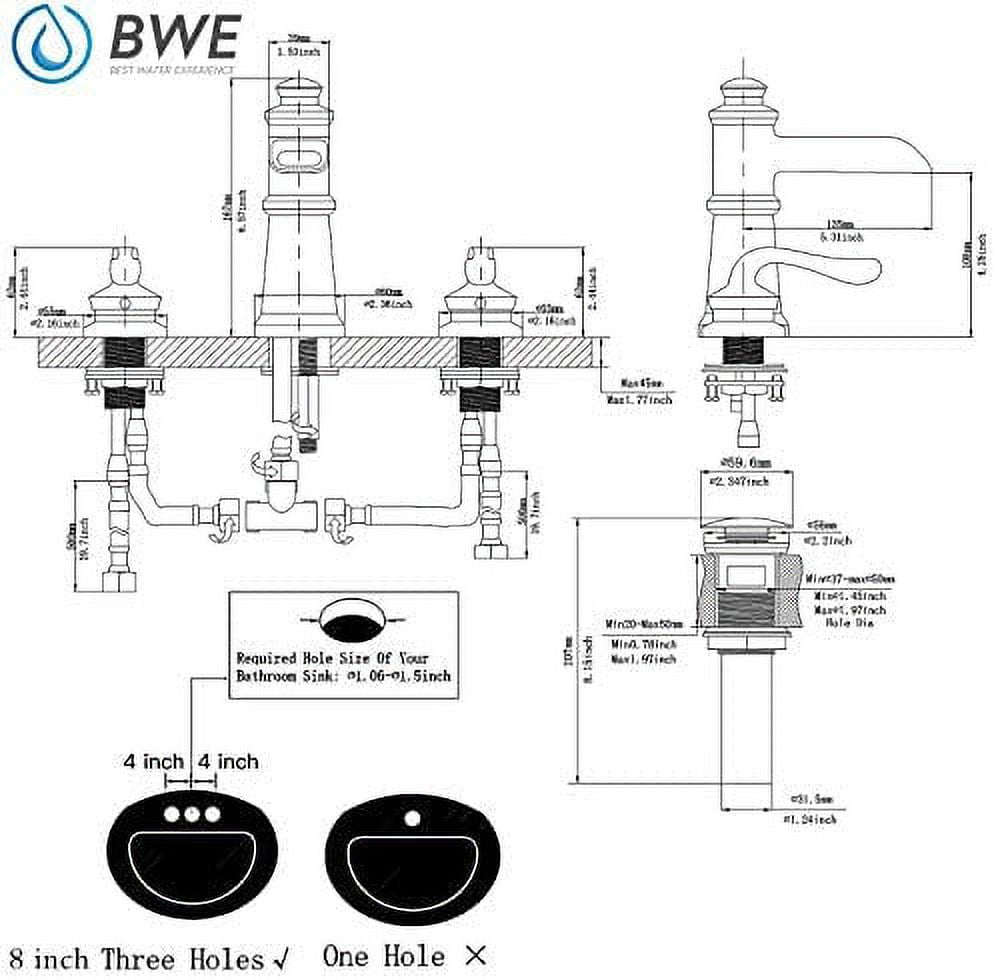 BWE Waterfall 8-16 Inch 3 Holes Two Handle Brushed Nickel Widespread Commercial Bathroom Sink Faucet