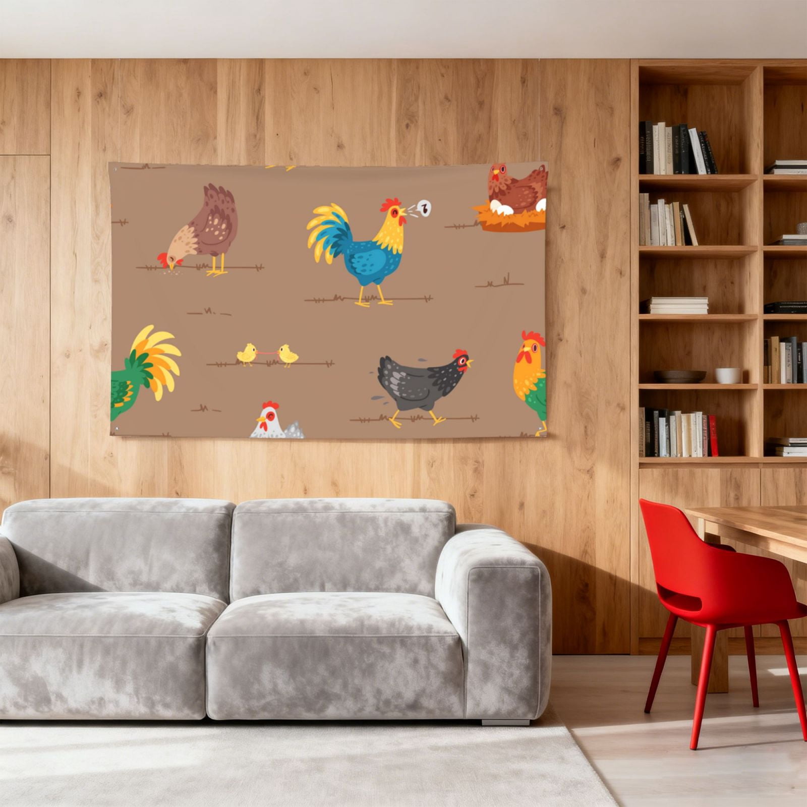 Chicken Cartoon Chick Hen Music Four Hole Decorated Banner Flag for Garden Yard Home Decoration Indoor Outdoor 4x6 Ft