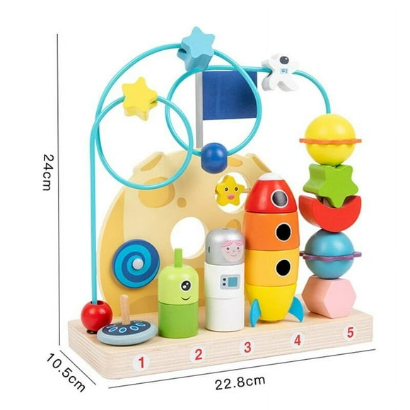 Montessori Wooden Beads Maze Toy Kids Multifunctional Planet Roller Coaster Bead Maze Space Orbiting Beads Baby Educational Toys