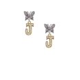 thumbnail image 2 of Delight Jewelry Goldtone Crystal Initial - J - Silvertone Antiqued Butterfly Post Earrings, 2 of 4