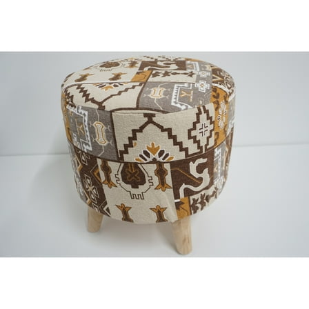 Home&Manor Wool Cotton Valeer Stool Round Pouf