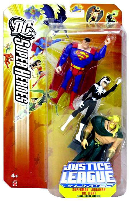 Justice League Unlimited DC HEROES 3-PACK Figurine SUPERMAN AQUAMAN DR LIGHT 