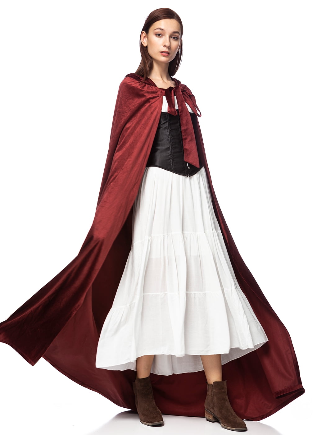 Medieval/Fantasy Burgundy Hooded Cloak Fancy Dress All Plus Sizes 