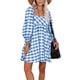 thumbnail image 1 of Txlixc - Vestido a cuadros de manga larga para mujer, elegante, suelto, informal, cuello cuadrado, vestido de fiesta Txlixc  Sexy, 1 of 8