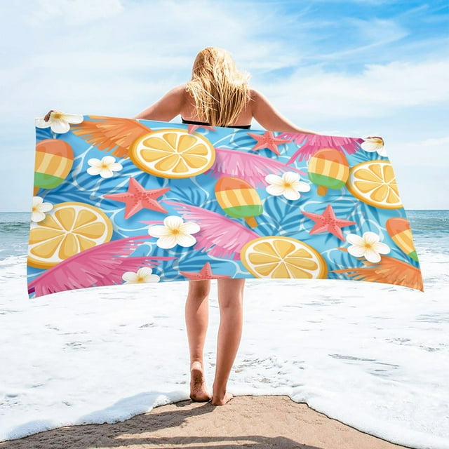 LSLJS Beach Towel Summer Beach Essentials Microfiber Beach Towel Super Lightweight Colorful Bath Towel Sandproof Beach Blanket Multi-Purpose Towel for Travel Swimming Pool 30x60 Inch Beach Towel