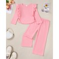 thumbnail image 3 of Yaoqi 4T Toddler Girl Outfit Set 5T Child Girls Winter Clothes Ruffle Long Sleeves Solid Color Top Wide Leg Pants 2pcs Clothing Pink, 3 of 6