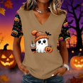 thumbnail image 2 of Qwertyu Womens Halloween Shirts Plus Size Funny Ghost Print Short Sleeve V Neck Halloween T-Shirts Casual Loose Cute Halloween Tee Tops Khaki M, 2 of 4