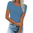 thumbnail image 1 of AherBiu Womens Tops Summer Short Sleeve Basic Tees Shirts Round Neck Slim Fitted Solid Color Tops, 1 of 6