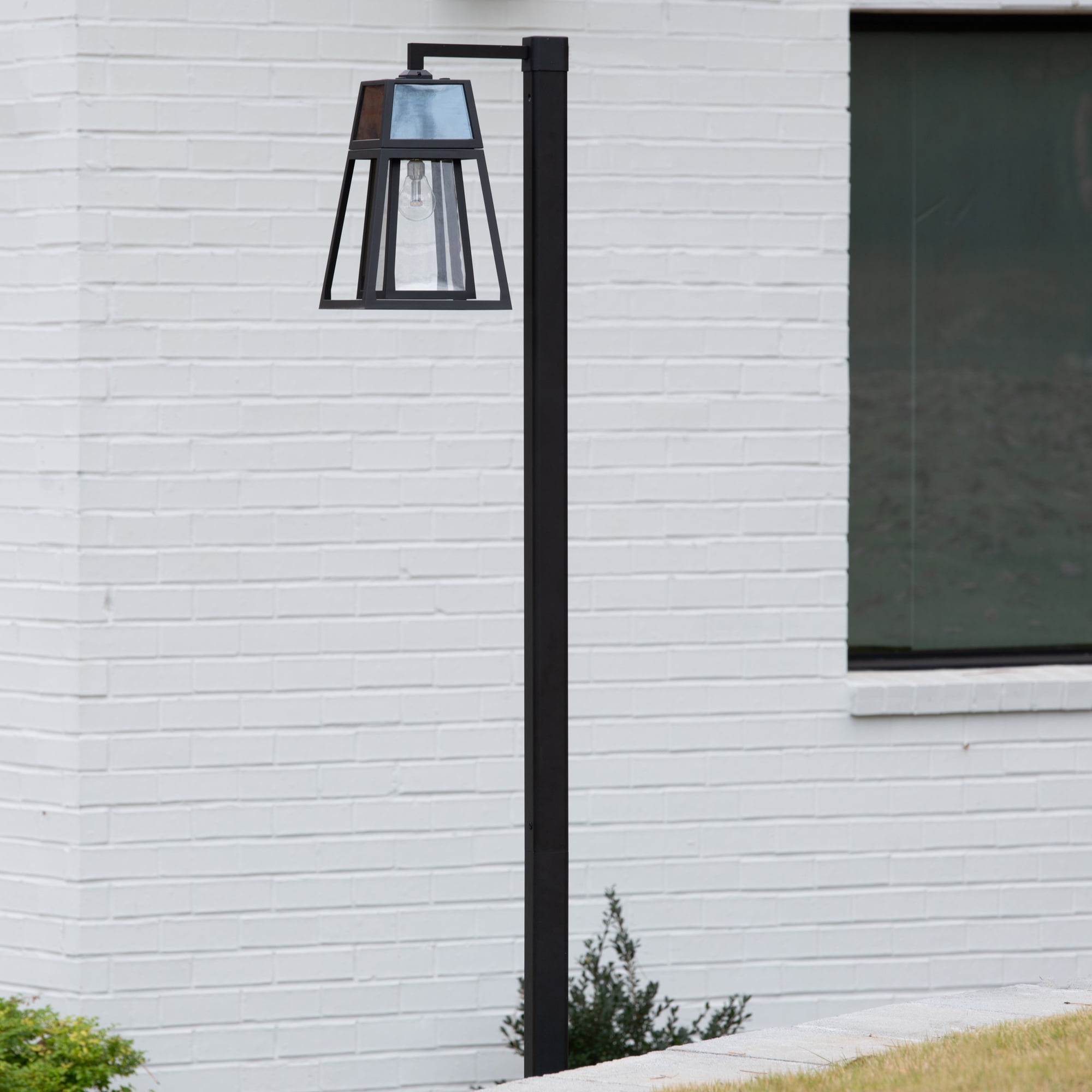 Aria 98 in. 1-Light Black Aluminum Solar Outdoor Commercial Waterproof Post Light Set with LED Light Bulb Included