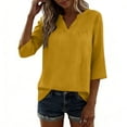 thumbnail image 6 of Womens Linen Blend Blouse 3/4 Sleeve V-Neck Relaxed Fit High Low Hem Breathable Casual Top Yellow,Size M, 6 of 6