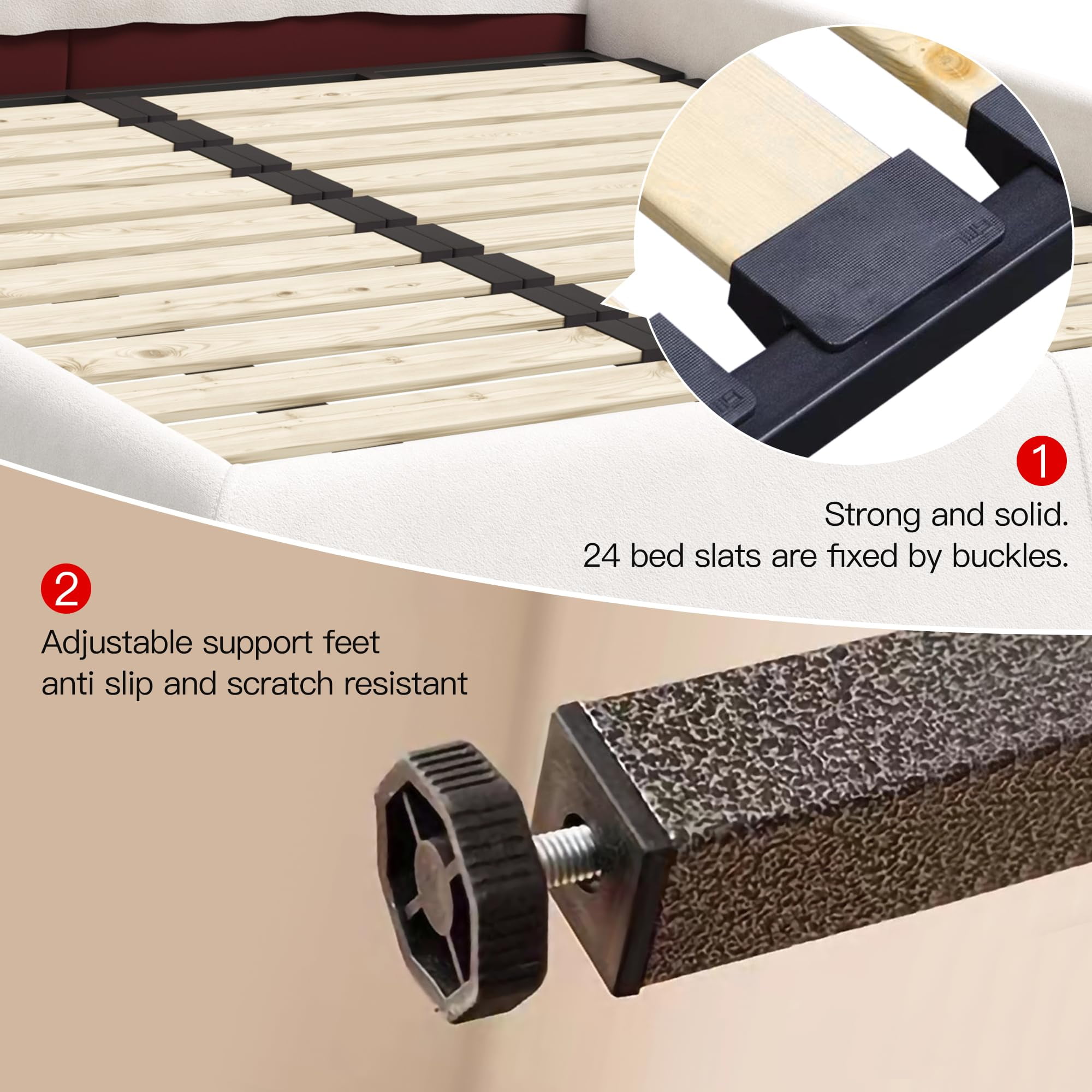 FIRSCOOK Luxury King Upholstered Platform Bed Frame with Headboard for Adults, Beige