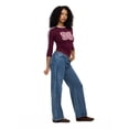 thumbnail image 3 of Forever 21 Women's 3/4 Sleeve Graphic Baby Tee with Side Stripes, Burgundy, XS-XL, 3 of 6