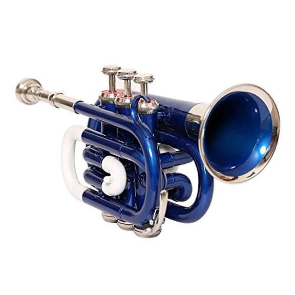 SAI MUSICAL BLUE NICKEL Pocket Trumpet 9.5" WITH FREE HARD CASE   MP-78