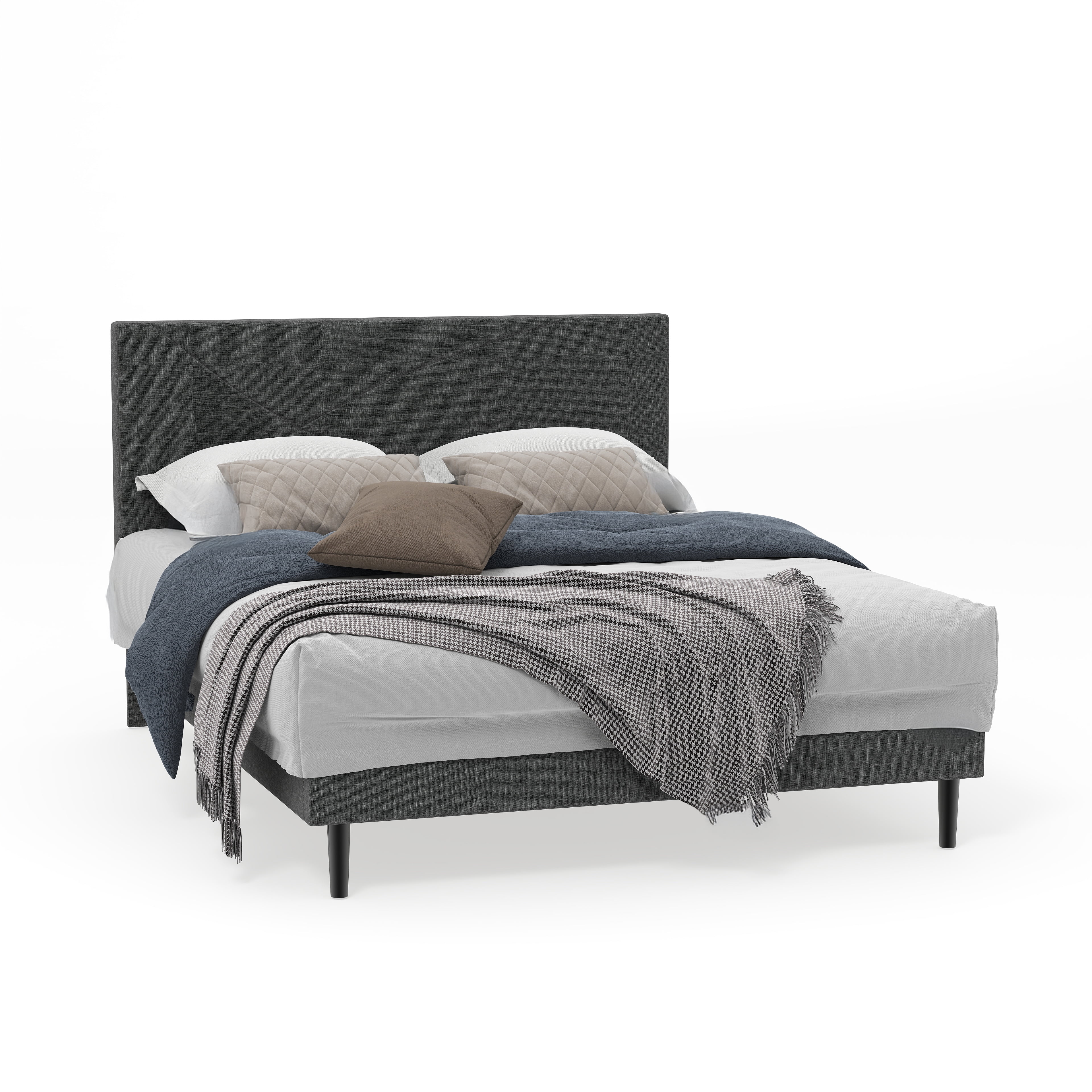 Homy Casa Upholstered Queen Bed with Tech Charging and LED Lights, Modern Headboard, Grey