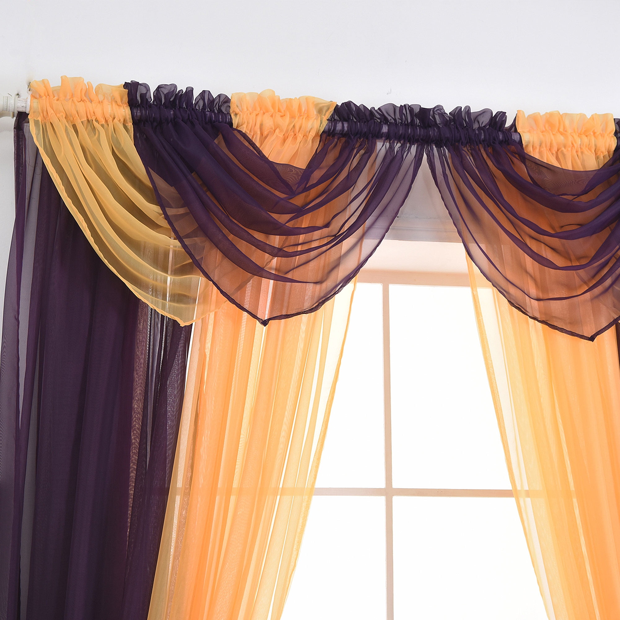 New Voile Net Curtains Ready Made with Swags Pelmet Valance Brown Black Red 