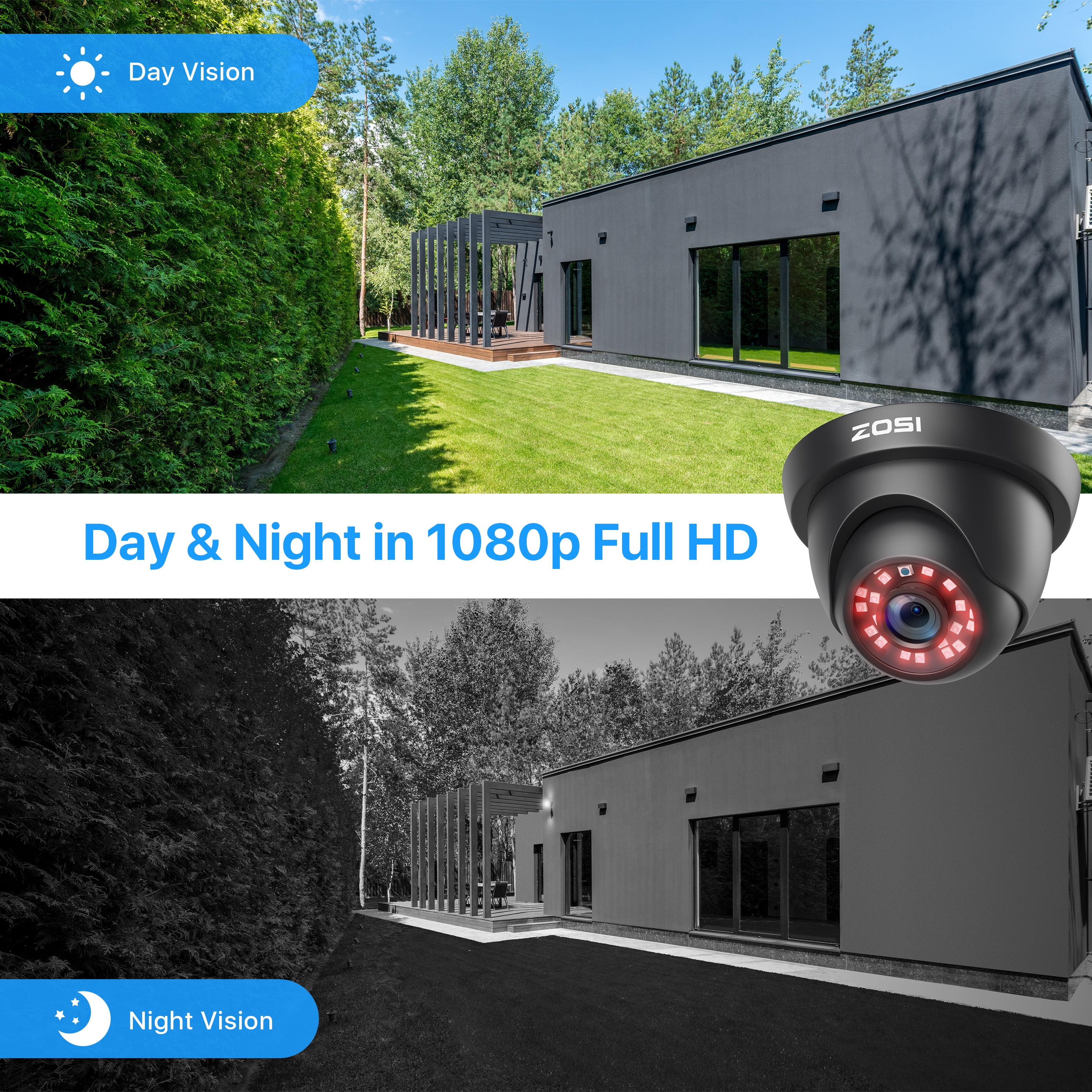 ZOSI H.265+ 8CH 5MP Lite DVR Recorder 1080P CCTV Security Camera System Home 1TB HDD, Outdoor Waterproof Surveillance Wired Bullet Dome Camera, Motion Detection