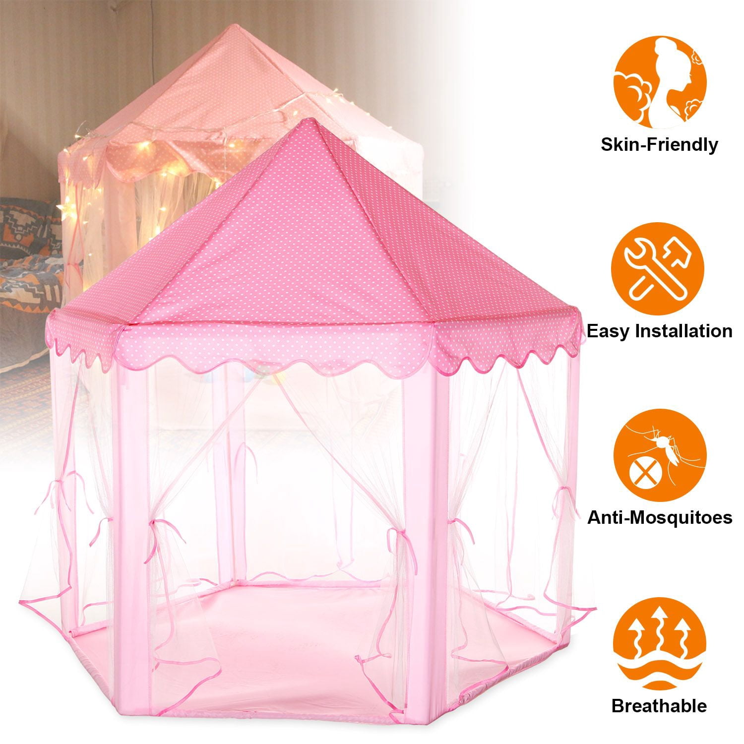 Kids Play Tents Princess for Girls Princess Castle Children Playhouse Indoor Outdoor Use w/ Carry Case