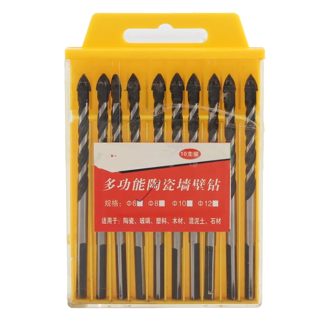 10 brocas negras con punta de lanza en ángulo cruzado y mango hexagonal para hormigón, cerámica, azulejos, ladrillos, vidrio, plástico y madera.