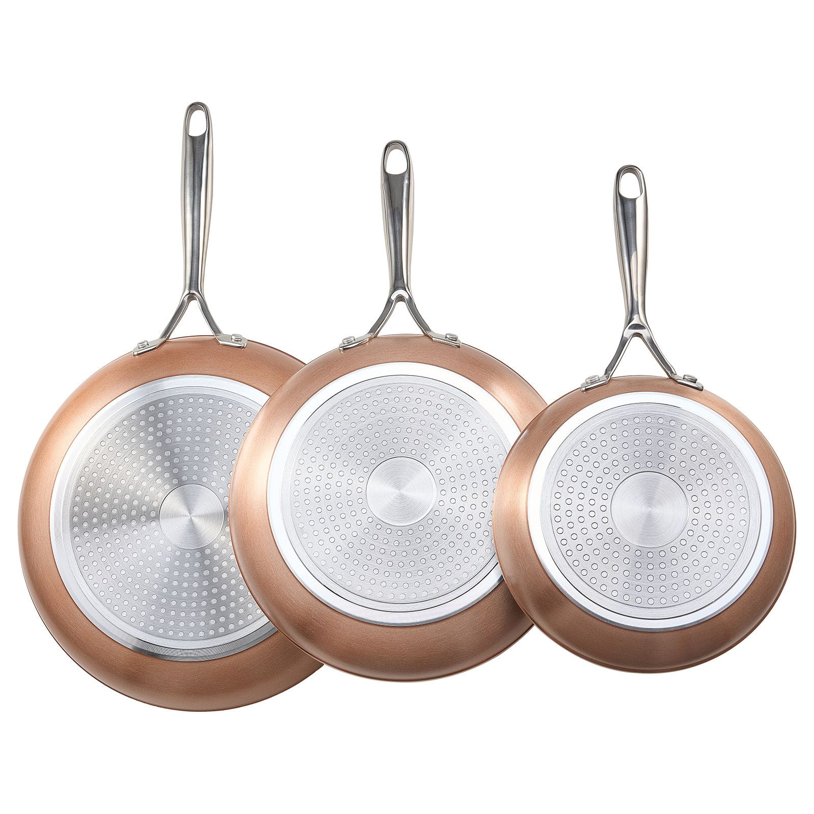 3-Piece Aluminum Skillet Set with Ceramic Nonstick Coating, 8/10/12 Inch Frying Pans, Cast Steel Handle, Oven Safe, Induction Compatible