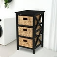thumbnail image 2 of eHemco 3 Tier X-Side End Table Side Table Storage Cabinet with 3 Natural Water Hyacinth Wicker Baskets for Living Room, Black, 2 of 7