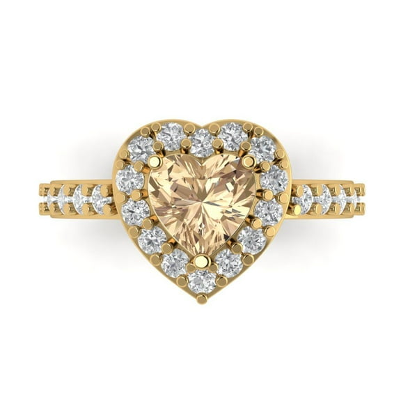 2.03 ct Heart Cut Yellow Moissanite with Simulated Diamond Halo Accents 18K Yellow Gold Womens Engagement Ring