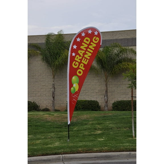 Grand Opening Teardrop Flag Sign with Flag Pole and Ground Stake