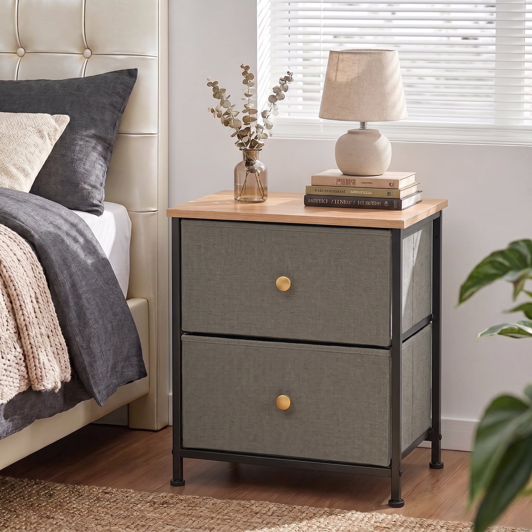 TrumanPick 2-Drawer Fabric Storage Dresser, Fabric Nightstand for Bedroom Set of 2, Small Dresser for Closet Dorm 11.8"D x 18"W x 20"H, Dark Green