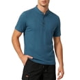 thumbnail image 2 of Men's Linen Shirt Summer Casual, Casual Button Down Shirt Breathable & Lightweight, Stand Collar Short Sleeve Solid Color Cotton Linen Blend, Quick Dry Relaxed Fit | Zenithor,Blue 3XL, 2 of 6