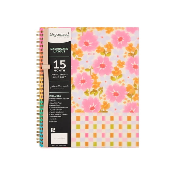 Organized by Happy Planner Monthly Weekly Big Planner (8.5" x 11") Sunshine Blooms 15-Month April 2026-June 2027, metal twin loop