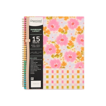 Organized by Happy Planner Monthly Weekly Big Planner (8.5" x 11") Sunshine Blooms 15-Month April 2026-June 2027, metal twin loop