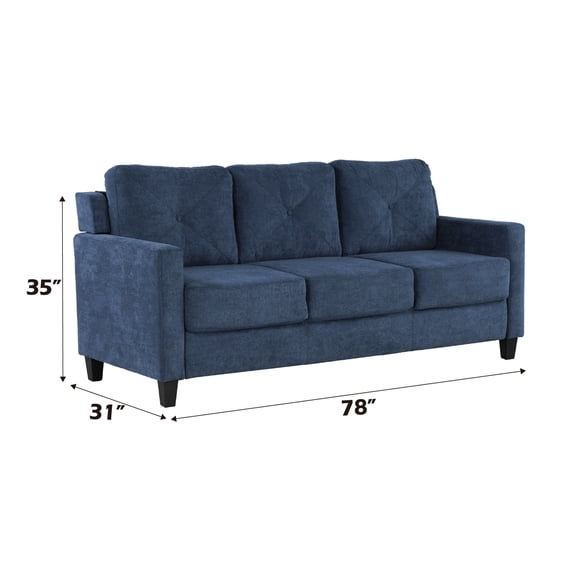 JERFIT Modern Navy Chenille Fabric Sofa Couch 3-Seater for Living Room, Tight Back, KD Assembly