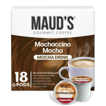 Maud's Dark Chocolate Mocha Cappuccino (Mochaccino), 18ct. Solar Energy Produced Recyclable Single Serve Coffee Pods, 100% Arabica Coffee California Roasted, KCup Compatible