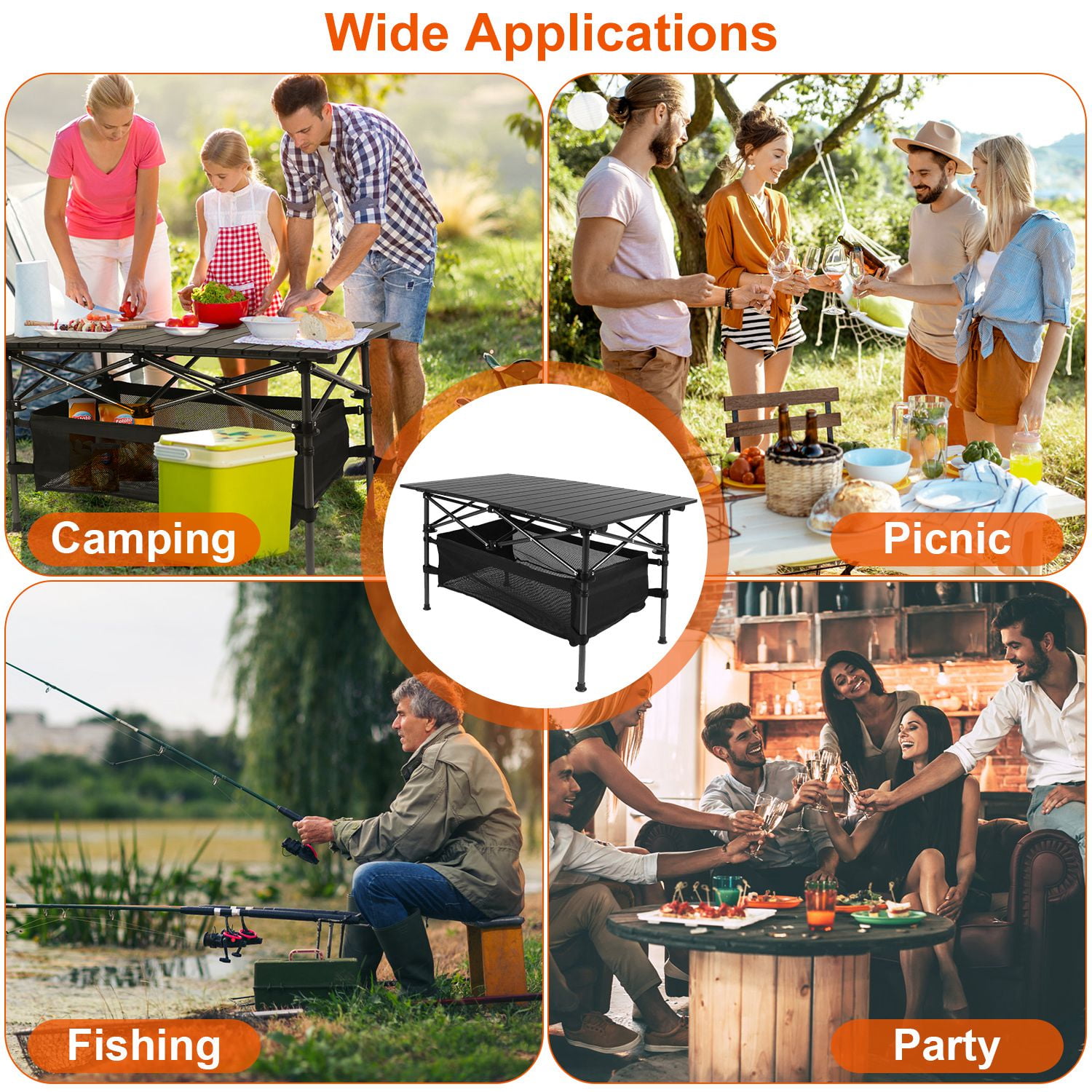 Roll-Up Camping Table Lightweight Aluminum Portable Table with Steel Frame Storage Basket 220lbs Capacity for Outdoor Dining BBQ