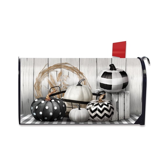 Briarwood Lane Mailbox Cover  - Standard Size - Black White Pumpkins Fall For Fall Mailbox Cover