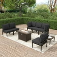 thumbnail image 2 of Gotland 6-Seater Patio Furniture Set with 43in Gas Fire Pit Table - Modern Outdoor Metal Sectional Sofa with 55,000 BTU Propane Fire Pit, Black Cushions, 2 of 9