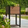 thumbnail image 4 of Ataucjin  HDPE Elevated Garden Bed with Storage Shelf - Wood Grain Finish, All-Weather Standing Planter Box with Sturdy Black Aluminum Frame for Vegetables, Herbs on Patio, Balcony & Outdoors, 4 of 7