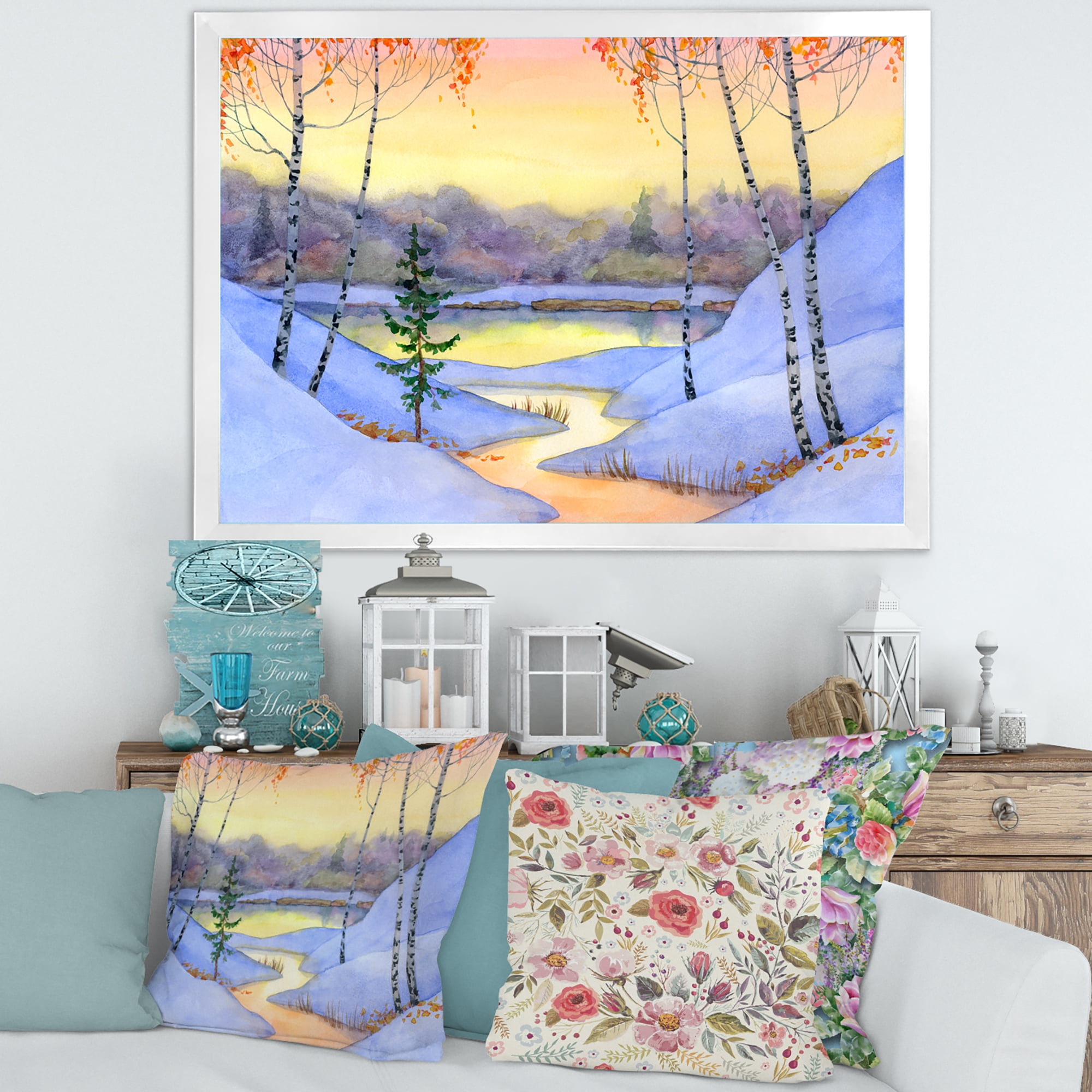 Designart 'Stream Through The Winter Forest II' Lake House Framed Art Print