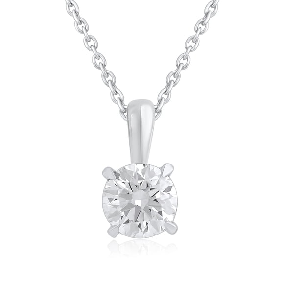 DewberryDiamonds 1.00 Ct Ct Round Cut 14K White Gold IGI Certified Lab Grown Diamond Classic 4 Claw Solitaire Pendant Necklace for Women | 18 Inch 14kt Gold Cable Chain
