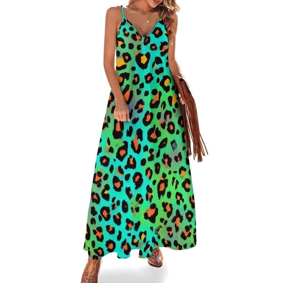 Neon Leopard Print Vibrant Pattern Sleeveless Dress Loose Women's Dress Dresses Luxury Evening Dresses