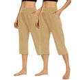 thumbnail image 3 of BVOFAR 2 Pack Pull On Capris for Women Stretchy Lightweight Capri Pants Elastic High Waist Lounge Pant Khaki S, 3 of 10