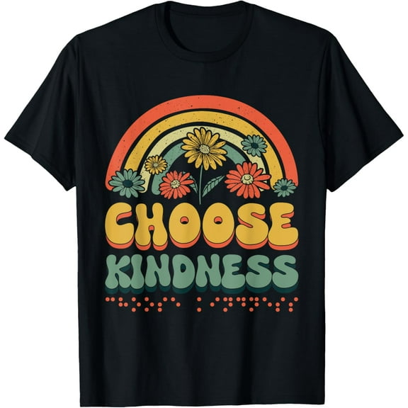Choose Kindness Retro Braille Language Letters Braille T-ShirtMen's and women's gift, black and white T-shirt, size: Extra large S-4XL