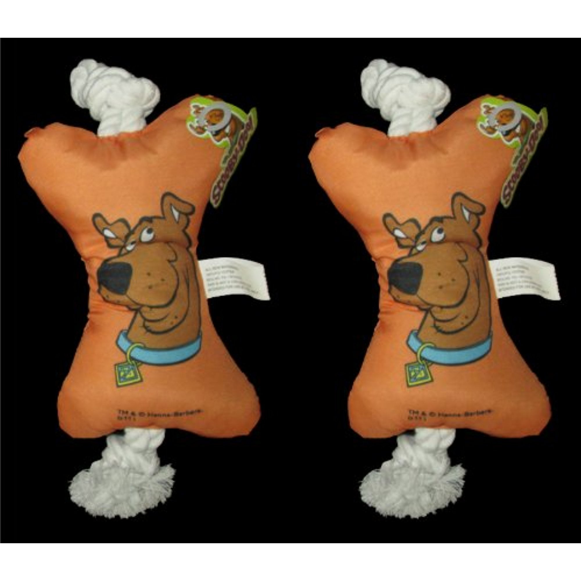 Scooby Doo 7" Orange Stuffed Bone W/Knotted Rope Dog Toy (2 Pack