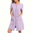 thumbnail image 2 of Short Housecoat for Women Full Zip Lounge Robes Short-Sleeve Loungewear Bathrobes Comfort Nightgown Sleepwear, 2 of 6